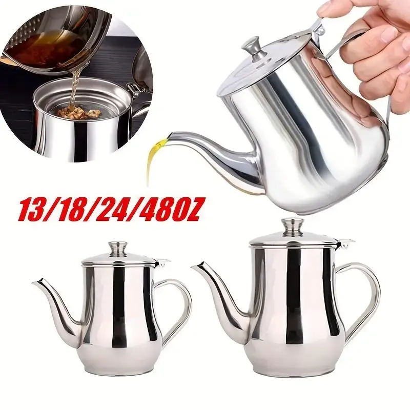Stainless Steel Oil Dispenser With Filter, 1 Count Oil Residue Separator, Durable Oil Storage Bottle For Kitchen