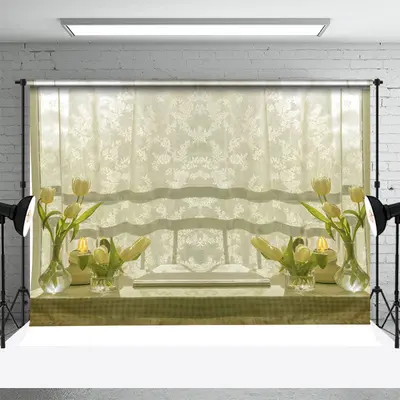 White Curtain Floral Table Spring Photo Backdrop - Aperturee