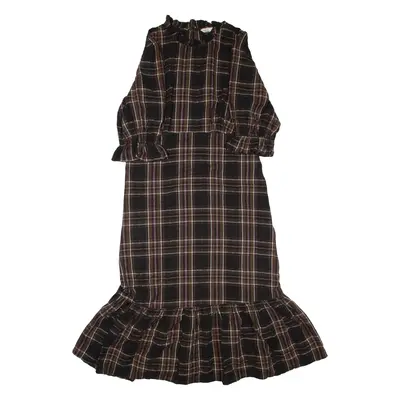 MONSOON Womens Maxi Dress Brown Check Long Sleeve Long UK 16