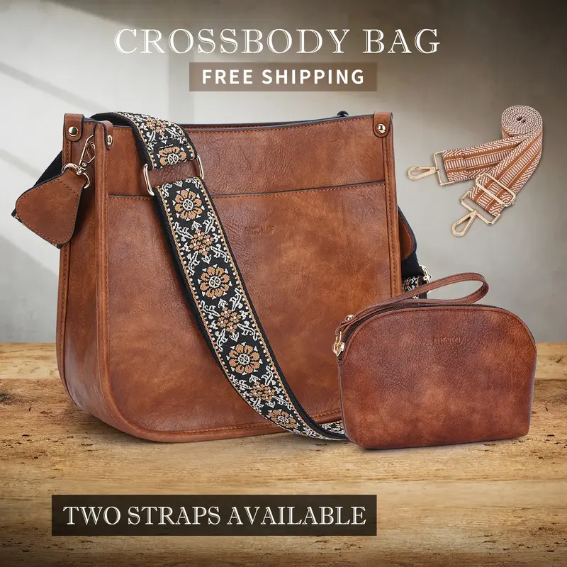 HK4055 Women's Elegant Crossbody Bag Waterproof Crossbody Bag For Women Leather Handbag Wallet Set With 2count Adjustable Gui...