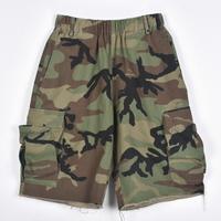women All Over Camo Print Raw Hem Pocket Straight Leg Shorts for Women, Comfort Womenswear Casual Elastic Waist Shorts for Su...