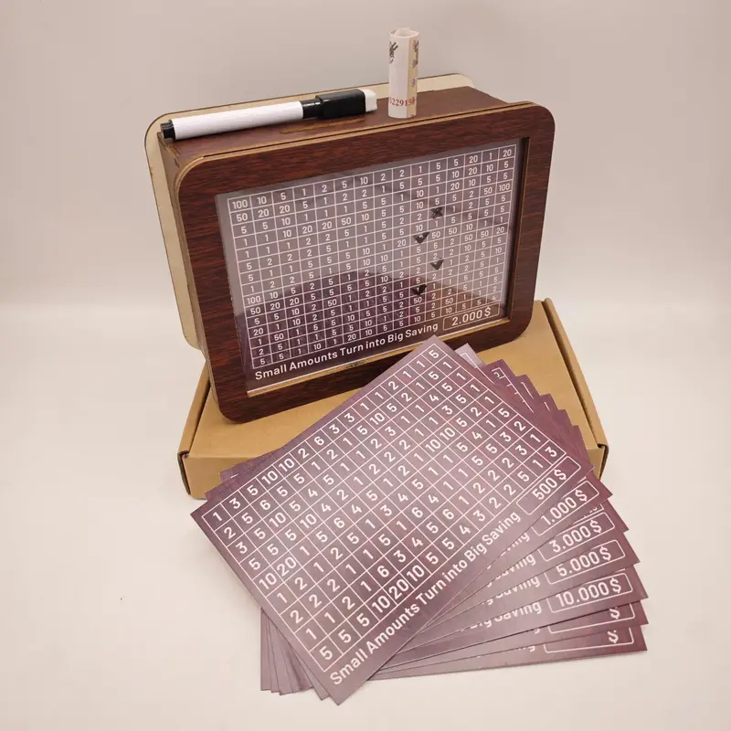 Wooden Money Box with Counter, 1 Count Retro Money Saving Box with Target and Numbers, Room Accessories Savings Challenges Mo...