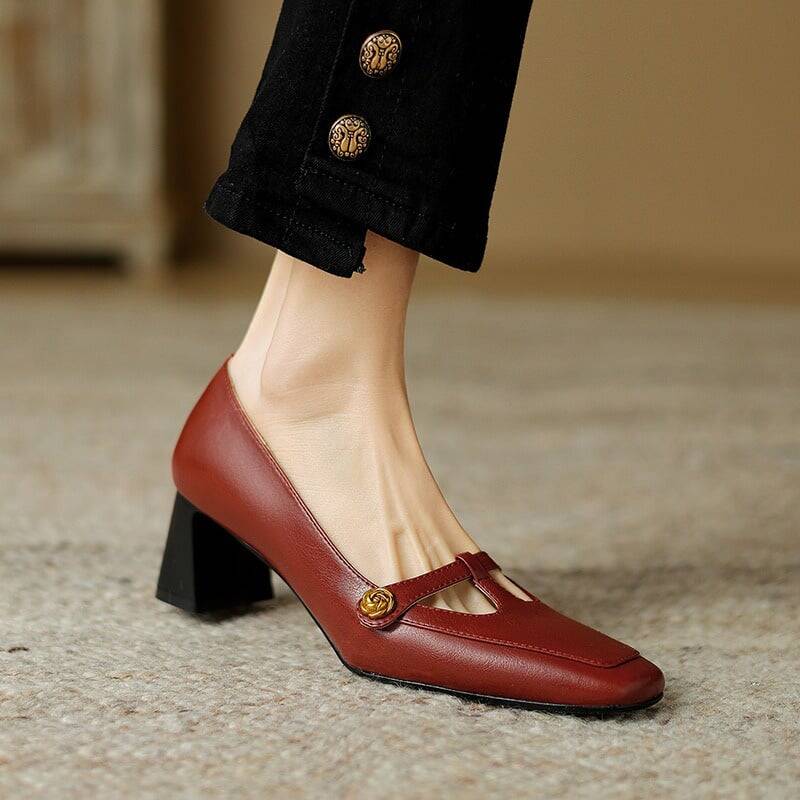 CHIKO Haley Square Toe Block Heels T-Strap Shoes