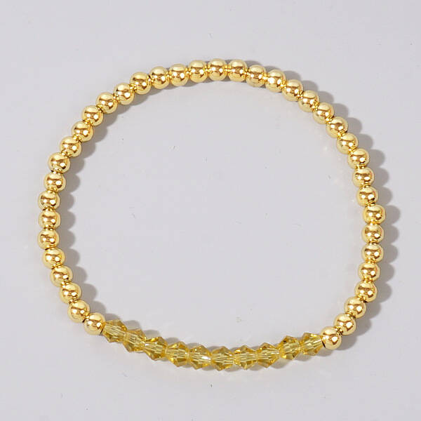 Colorful Birthstone Faceted Bicone & Brass Beaded Stretch Bracelets for Women