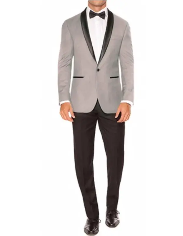 Two Button Closure - Grey Suit Jacket Black Pants