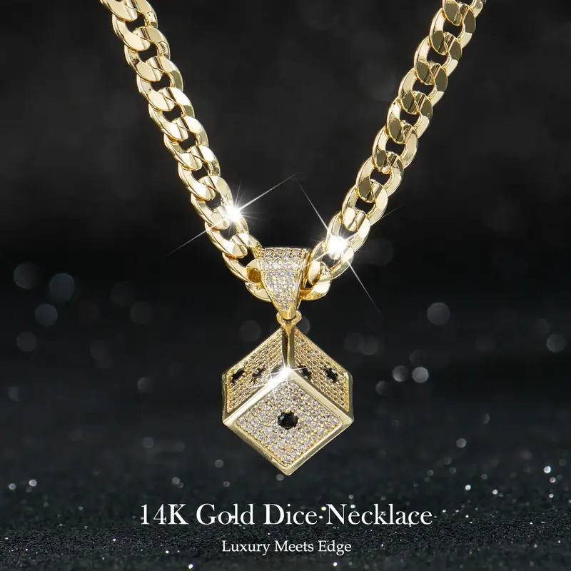 Holylegend 14K Gold-Plated Dice Pendant  Personalized Necklace, Bling CZ Diamond, 24 inches Long, High Quality