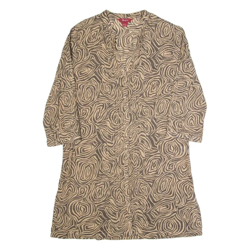 MONSOON Womens Printed Shirt Beige V-Neck 3/4 Sleeve Crazy Pattern UK 12