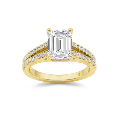 Nyx Split Shank Trellis Pavé Emerald Cut Lab Grown Diamond Engagement Ring | 10K Yellow Gold 3 1/2 CT. TW.