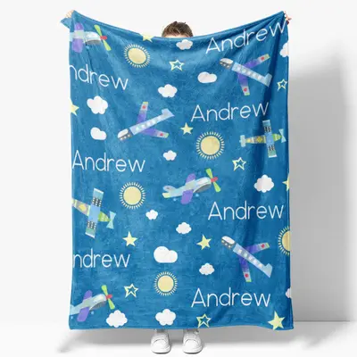 Airplane Personalized Boys Name Blanket - Aperturee