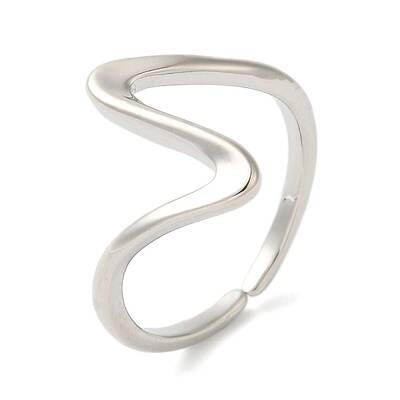 Rack Plating Wave Brass Open Cuff Ring for Women