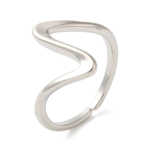 Rack Plating Wave Brass Open Cuff Ring for Women