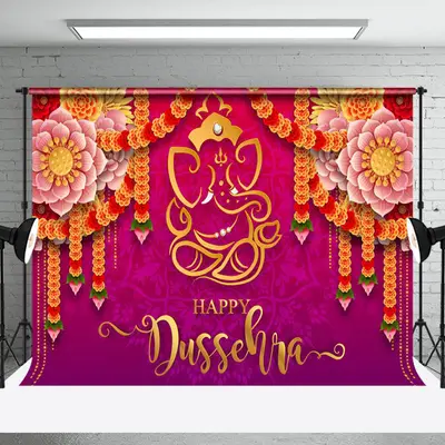 Aperturee Sparkle Yellow Lantern Ganesha Lotus Diwali Backdrop - Aperturee