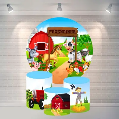 Aperturee Animals And Red House Circle Happy Birthday Backdrop | Birthday Round Backdrop Cover | Round Backdrop Cover Diy | B...