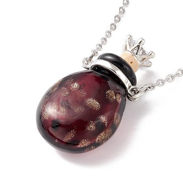 Glass Perfume Vial with Crown Pendant Necklace