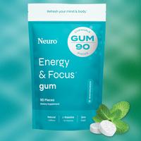 NEW Neuro Energy Caffeine Gum (90 Pieces) - Sugar-Free Nootropic Gum for Energy & Focus with L-theanine, Natural Caffeine, Vi...