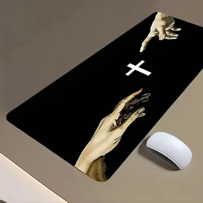 Creative Gesture & Cross Finger Pattern Extended Mouse Pad for Fall, Rectangle Gaming Keyboard Mouse Pads with Stitched Edge,...