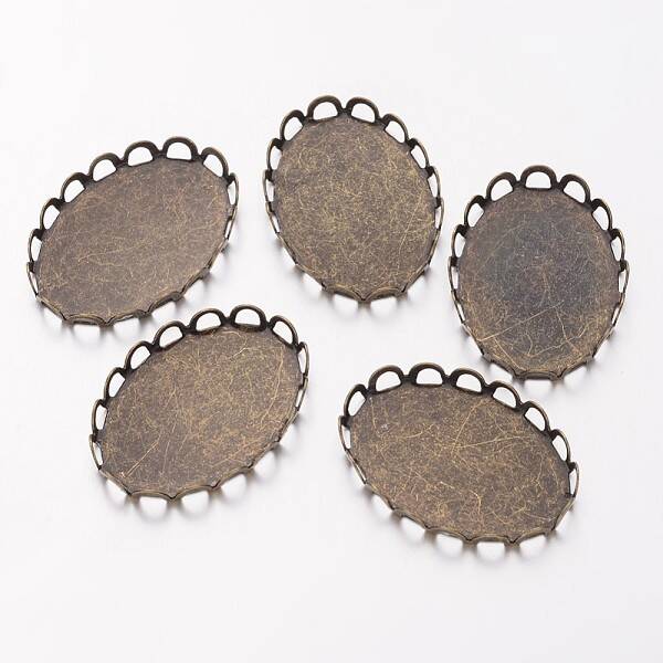 Flat Oval Brass Lace Edge Bezel Cups