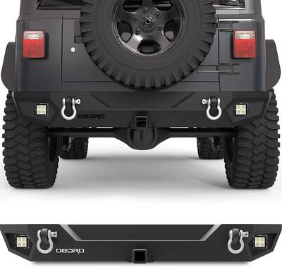 OEDRO Rear Bumper for 1987-2006 Jeep Wrangler TJ & LJ & YJ, Rock Crawler with Hitch Receiver, LED Lights & D-Rings