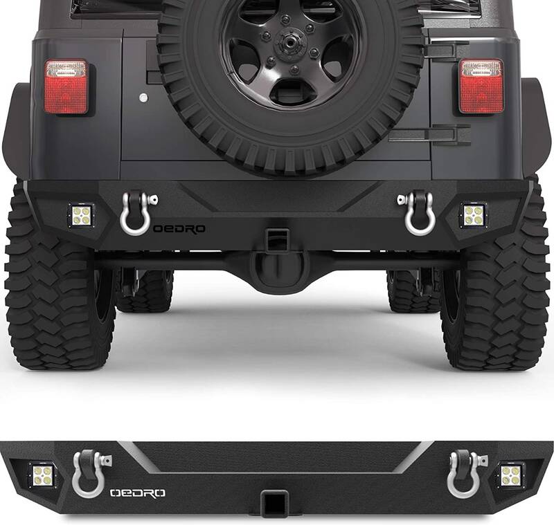 OEDRO Rear Bumper for 1987-2006 Jeep Wrangler TJ & LJ & YJ, Rock Crawler with Hitch Receiver, LED Lights & D-Rings