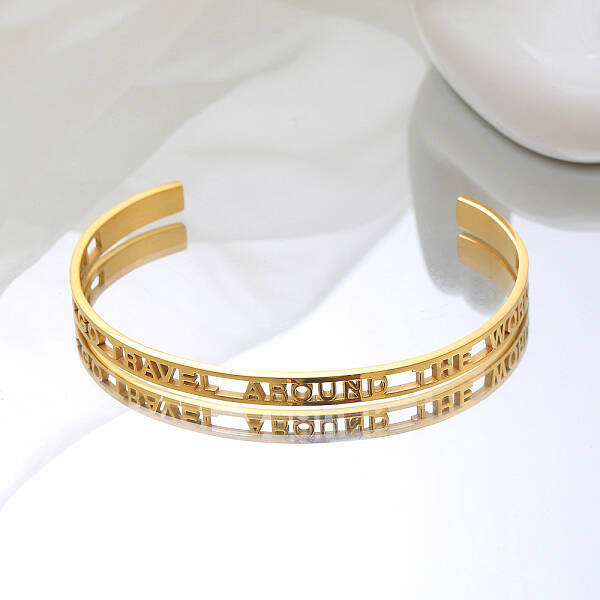 Stylish Stainless Steel Hollow Letter Open Cuff Bangles for Women's Daily Wear
