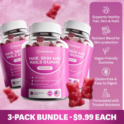 3-Pack Rosabella Biotin Gummies (5000mg) for Hair, Skin & Nails Growth