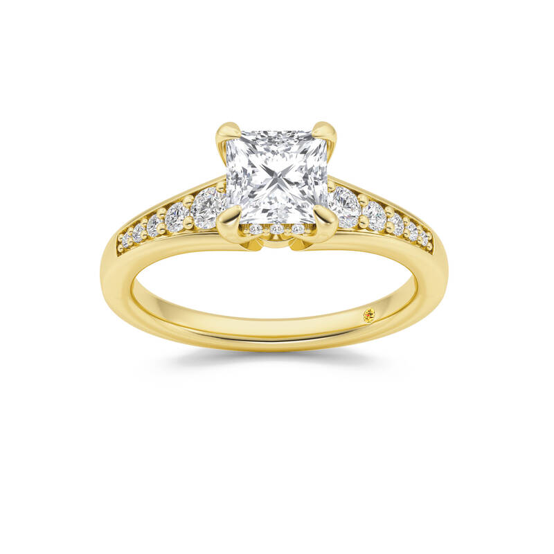 Bloom Tapered Pavé Set Hidden Halo Princess Cut Lab Grown Diamond Engagement Ring | 14K Yellow Gold 1 1/4 CT. TW.