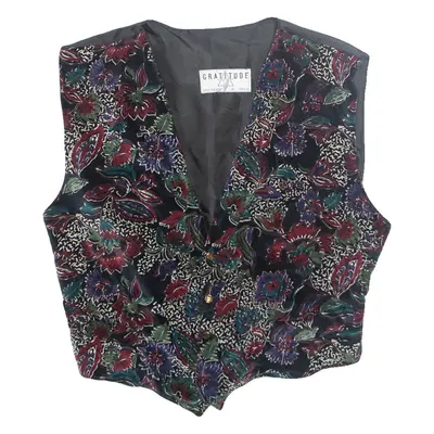 GRATITUDE Womens Waistcoat Black Velvet Floral M