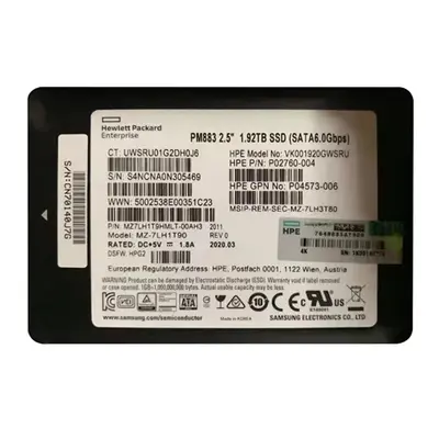 HP P04573-006 | 1.92TB SATA 6Gb/s Read Intensive 2.5-Inch Solid State Drive