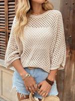 Women's Plain Hollow Out Sweater, Casual 3/4 Sleeve Knitwear for Spring & Fall, Fashion Women's Knit Clothing for Daily Wear,...