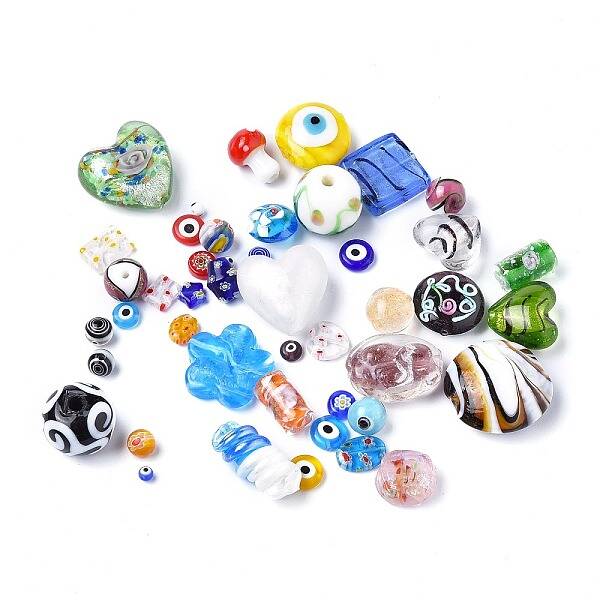 Handmade Evil Eye/Gold Sand Lampwork Beads