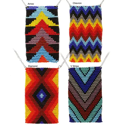 Geometric Beaded Pendant Necklace - Chevron
