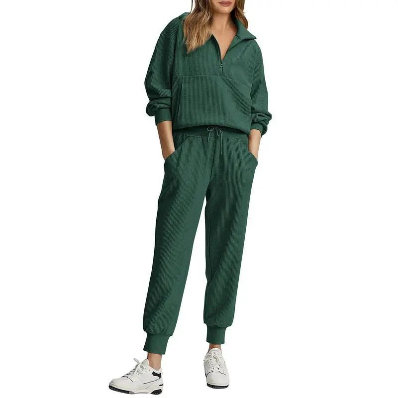 Women's 2-Piece Sweatsuits Set Long Sleeve Half Zip Pullover Sweatshirt Joggers Pants Comfy Outfits Soft Tracksuit Athletic T...