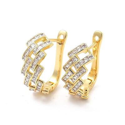 Clear Cubic Zirconia Rhombus Hoop Earrings