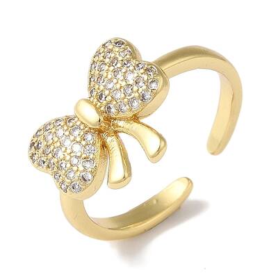 Bowknot Brass Micro Pave Clear Cubic Zirconia Open Cuff Rings for Women