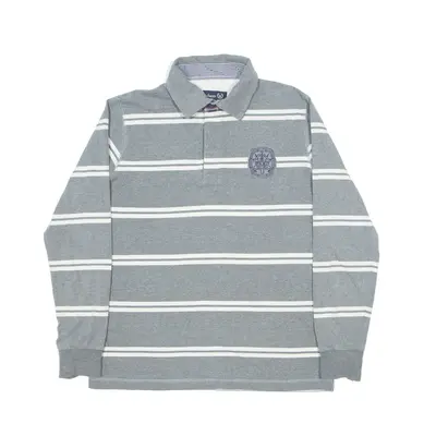 WAMPUM Polo Shirt Grey Striped Long Sleeve Mens L