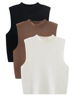 Women's Solid Round Neck Sweater Vest, Casual Sleeveless Crew Neck Jumper Vest for Spring & Fall, Fashion Women's Knitwear fo...