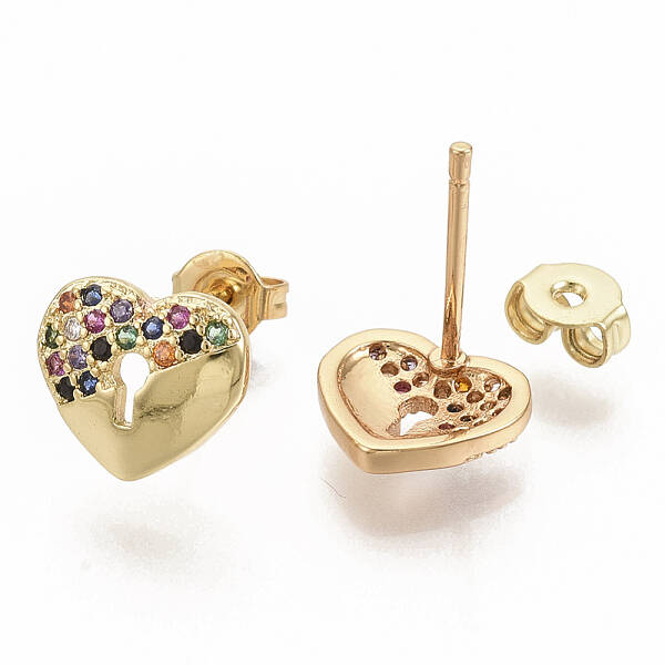 Brass Micro Pave Colorful Cubic Zirconia Stud Earrings