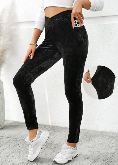 Modlily Black Pocket Skinny Elastic Waist High Waisted Pants - XL