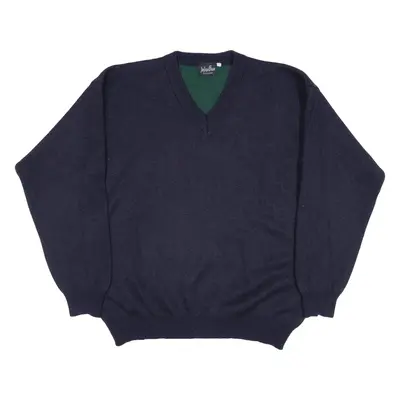 JEAN JACQUES BEHDOH Jumper Blue Tight Knit Wool V-Neck Mens XL