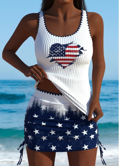 Modlily American Flag Mid Waisted Navy Tankini Set - S