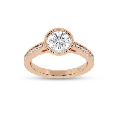 Lyra Pavé Set Half Coverage Bezel Round Lab Grown Diamond Engagement Ring | 14K Rose Gold 1 1/10 CT. TW.
