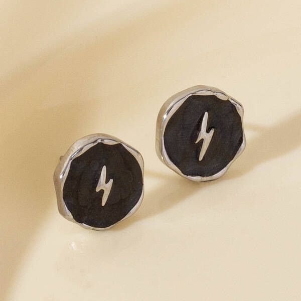 Stylish Stainless Steel Flat Round with Lightning Bolt Stud Earrings