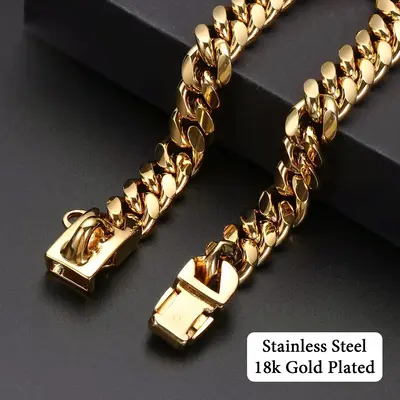 Solid Color Secure Buckle Design Dog Chain, Creative Cuban Metal Collar, Pet Cuban Jewelry Collar For Dogs