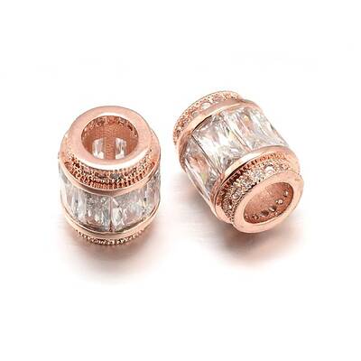 Column Brass Micro Pave Cubic Zirconia Large Hole Beads