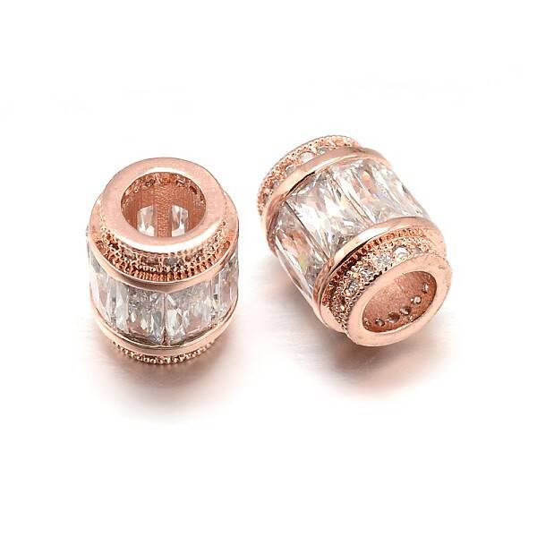 Column Brass Micro Pave Cubic Zirconia Large Hole Beads
