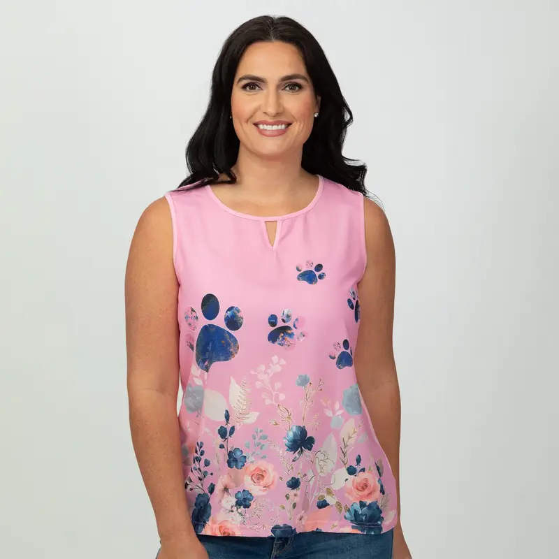 Cat & Paws Keyhole Sleeveless Top - Cats - XL