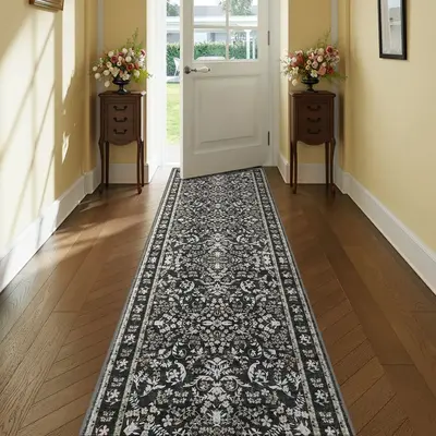 Garvee Vintage Floral Washable Rug with Non Slip Rubber Backing, Soft Low Pile Polyester, Non Shedding Foldable Accent Mat fo...