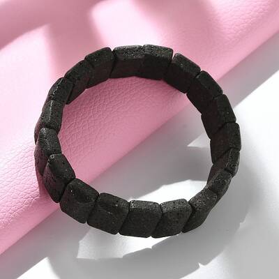 Rectangle Frosted Natural Lava Rock Bead Stretch Bracelets for Women Men