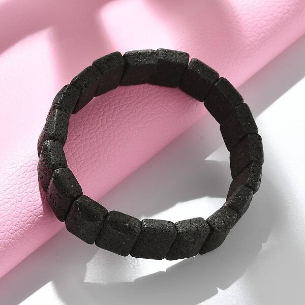 Rectangle Frosted Natural Lava Rock Bead Stretch Bracelets for Women Men