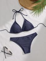 Two-piece Set Women's Solid Bikini Set, Casual Fashion Chic Swim Top & Swim Bottom Set for Beach Holiday Vacation, Ladies Swi...